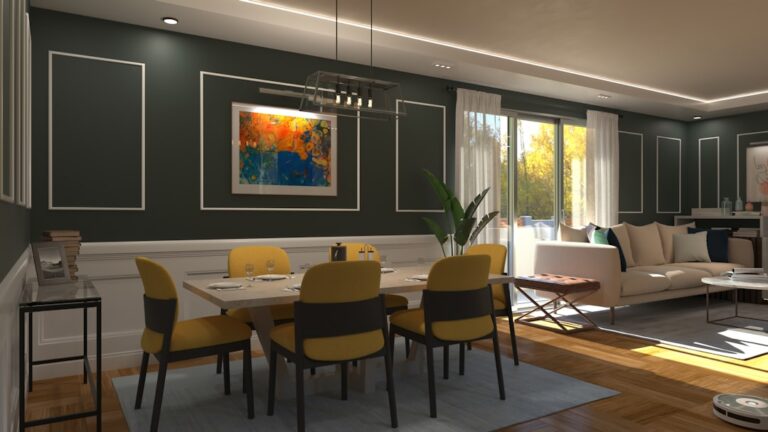 Sala De Jantar Moderna Com Cadeiras Amarelas E Arte Abstrata 31mxg8IG1aQ